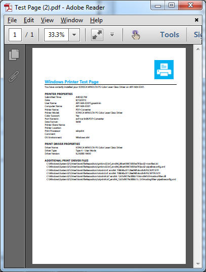 windows 10 print test page