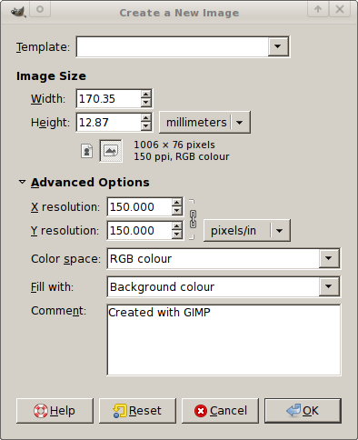 GIMP Setting used to create the correct size header logo for GNUCash