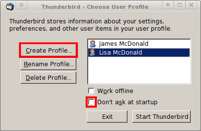 Thunderbird profile manager dialog