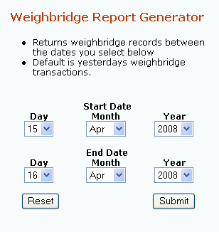 The form used to submit data to the PHP / Paradox script