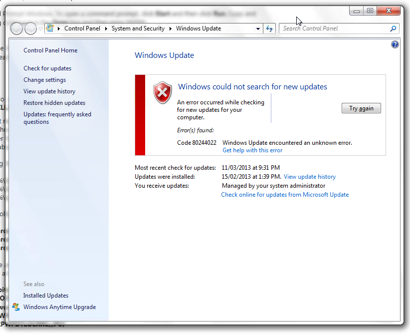 Windows Update error 80244022
