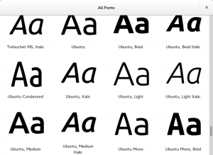 View of Installed Ubuntu Family Fonts in Gnome Font Viewer
