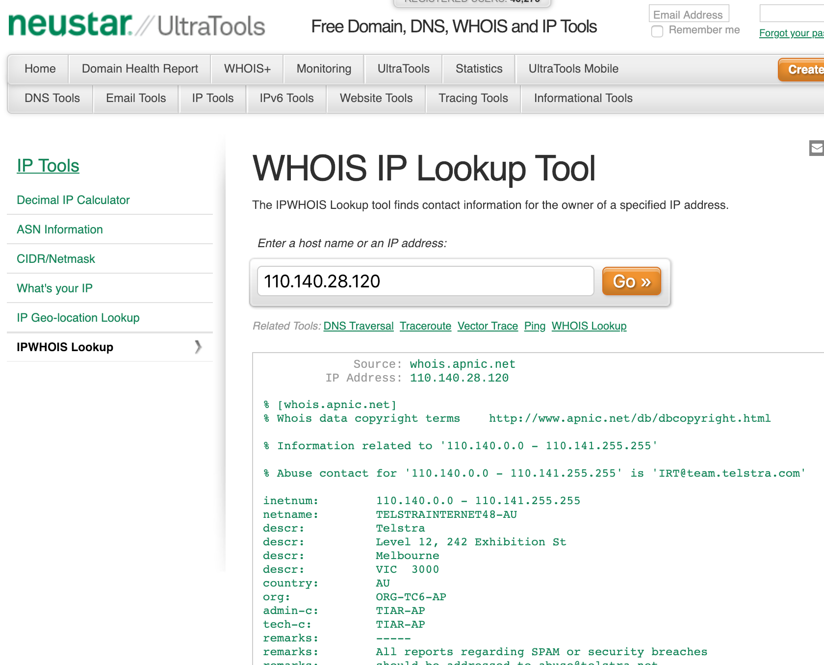 What are the IP Address ranges assigned by Telstra to home broadband customers? Toggen