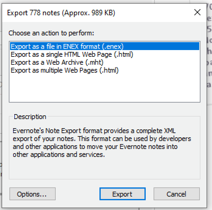 how do i export evernote