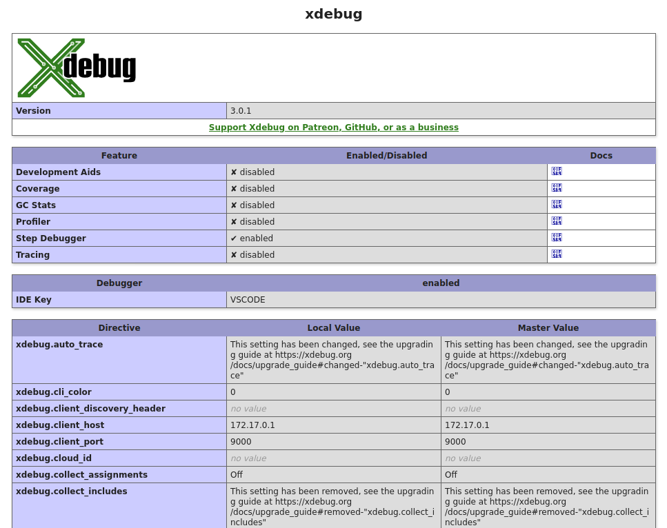 Xdebug phpinfo